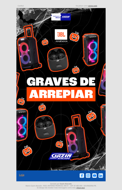 Garanta o seu estoque JBL e ofereça graves de arrepiar! 🎃👻