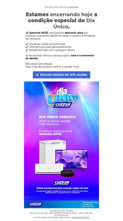 🚨 Encerrando hoje: última chance de aproveitar o Dia Único