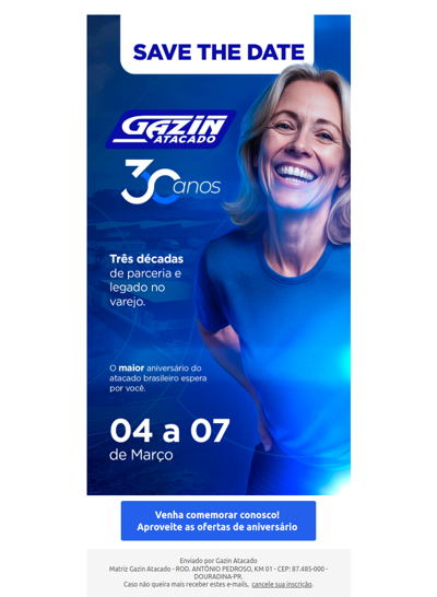 30 anos de historia e você faz parte dela! Venha comemorar.