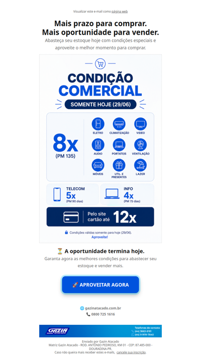 🚨 Somente hoje: compre em até 8x no boleto