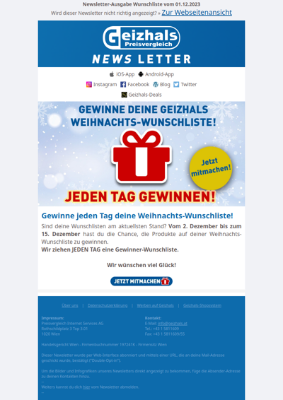 Tägliche Gewinnchance: Das Weihnachtswunschlisten-Gewinnspiel ist wieder da!