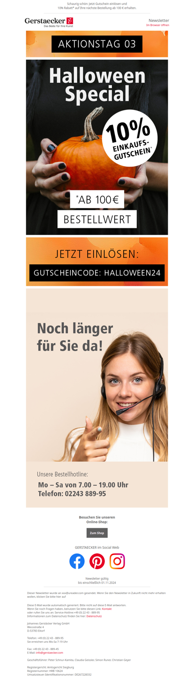 🔥 AKTIONSTAG 03 🔥  Halloween-Special: 🎃 10% Rabatt* auf Ihren Einkauf!