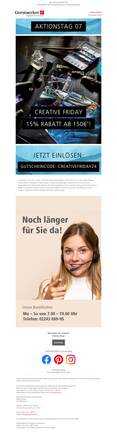 🔥 AKTIONSTAG 07 🔥 Creative Friday Deal - Nur heute 15% Rabatt* auf Ihren Einkauf!