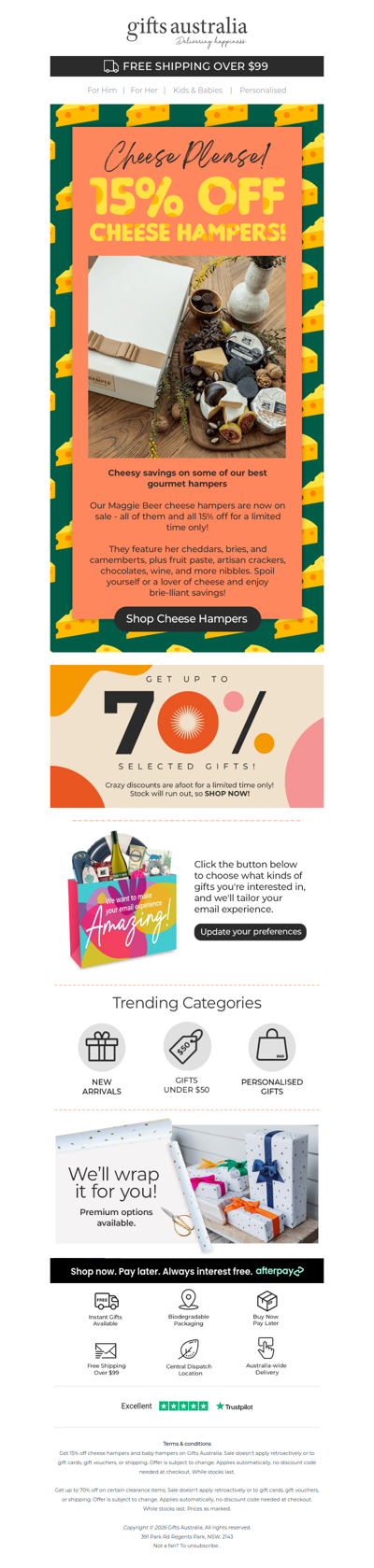 Limited time offer! 15% off cheese hampers!