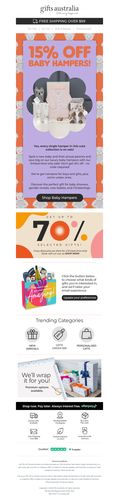 15% off baby hampers - while stocks last!