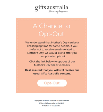 A chance to opt-out of Mother's Day emails