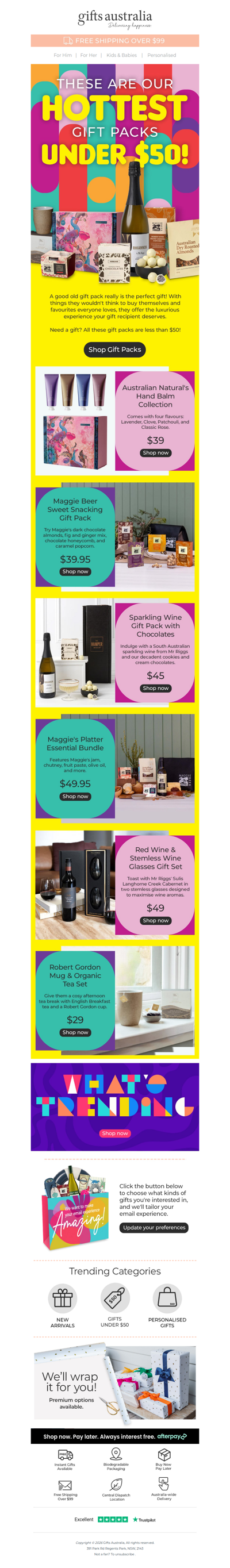 Open me to find 6 gift packs under $50