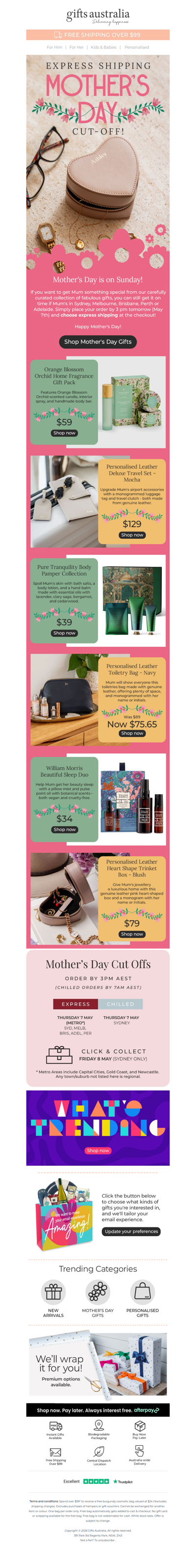 Order Mum's gift by 3 pm tomorrow with express shipping