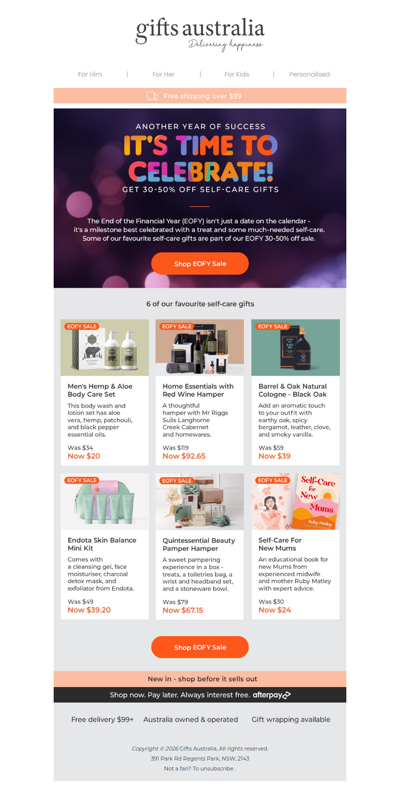 Get 30-50% off self-care gifts for EOFY!