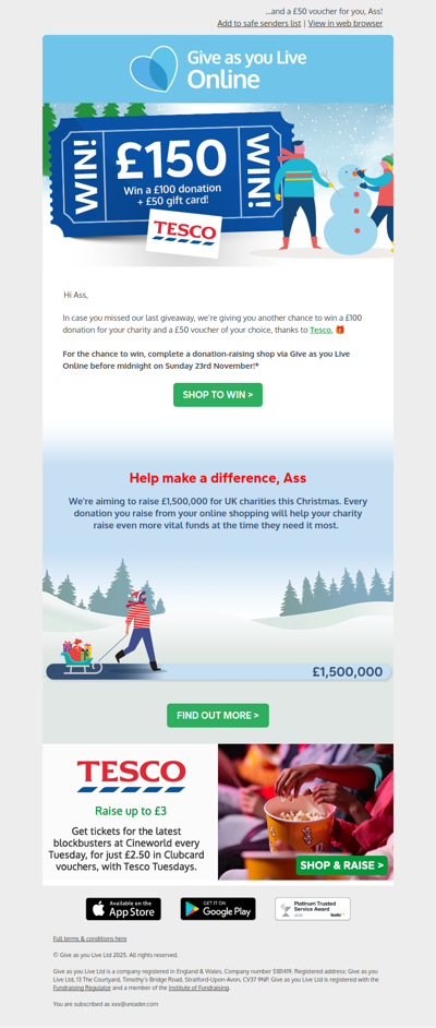 RE: £100 for your charity