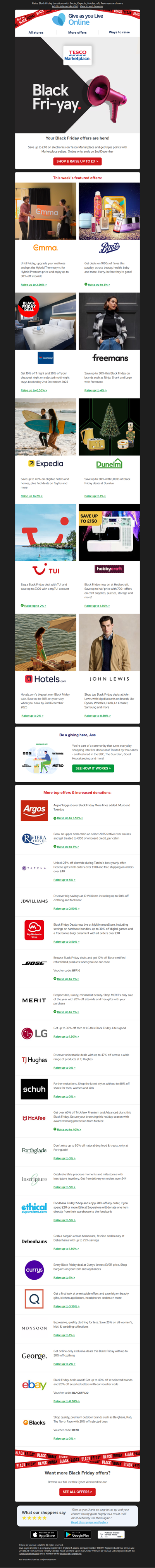 Support your charity with 30+ Black Friday offers