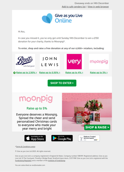 Last chance to win £150 for your charity 🏆