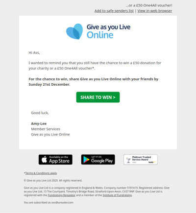 ⏰ Last chance to win a £50 donation