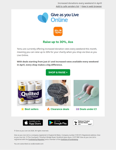 Up to 30% for your charity!