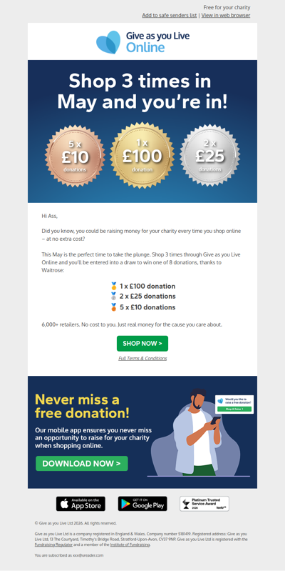 Your first shop could win £100
