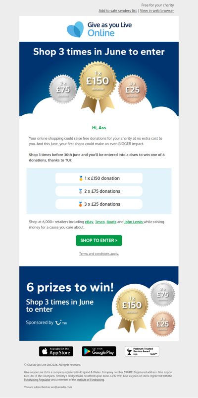 Your first shop could win £150
