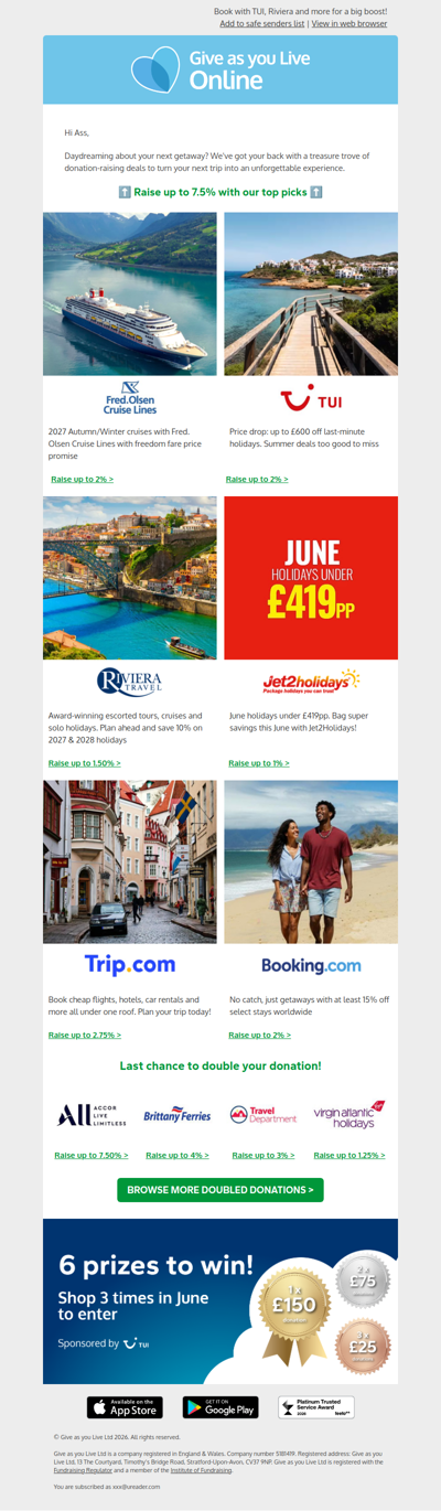 Your holiday = £££ for your charity