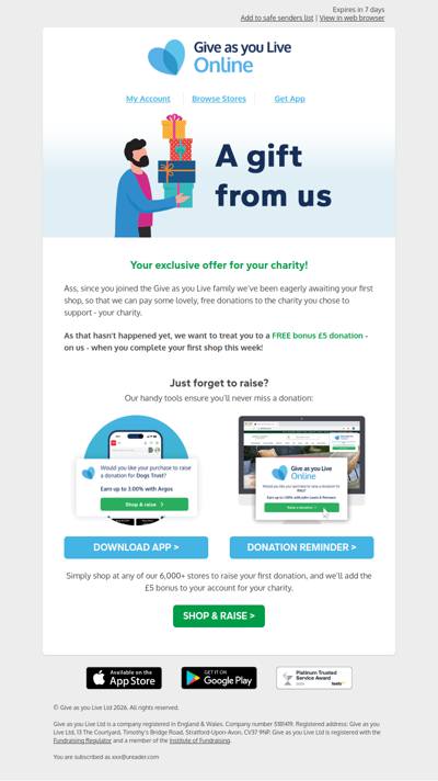 RE: Your gift to your charity