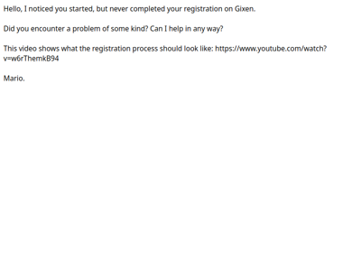 Failed registration