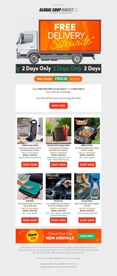 🚚 Free Delivery Sitewide - 2 Days Only