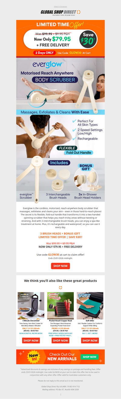 Save $30 on the Everglow Body Scrubber!