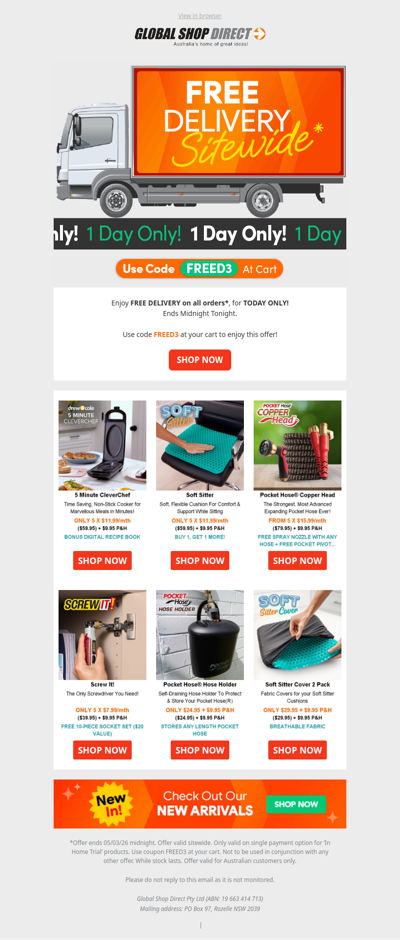 🚚 Free Delivery Sitewide - Today ONLY!