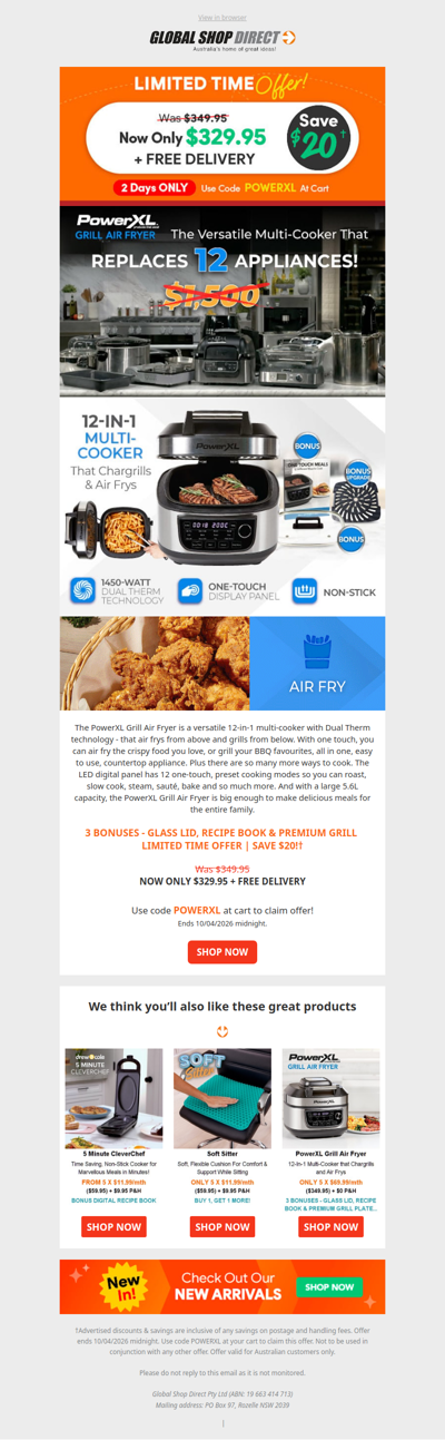 Save $20 on PowerXL Grill Air Fryer - 2 Days Only