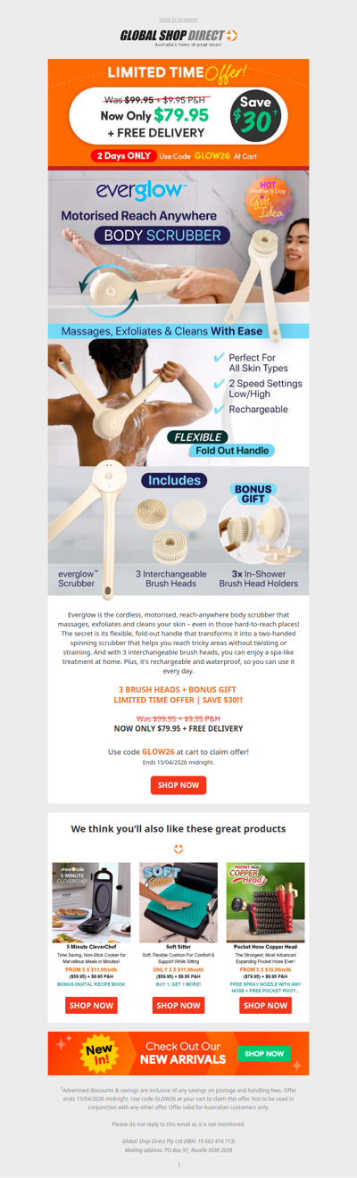 Save $30 on the Everglow Body Scrubber!