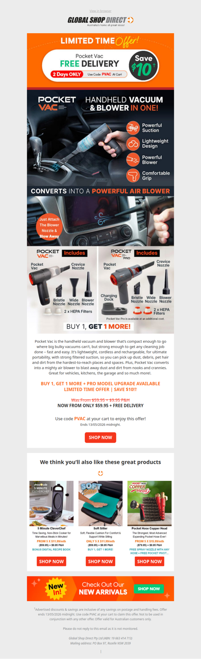 Free Delivery on Pocket Vac! 2 Days Only