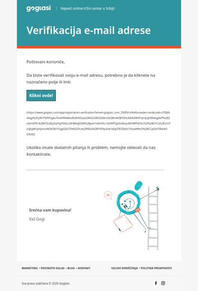 Goglasi.com verifikacija email adrese