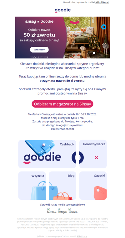 Sinsay: nawet 50 zł zwrotu