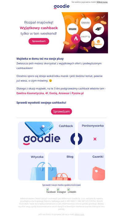 Wyjątkowy cashback tylko na majówkę