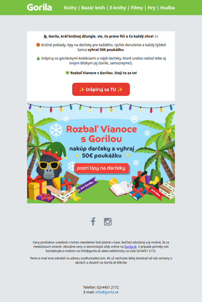 ⭐🎁 Rozbaľ Vianoce s Gorilou a vyhraj 50€ poukážku!