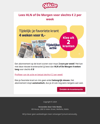 Lees je favoriete krant voor maar € 2