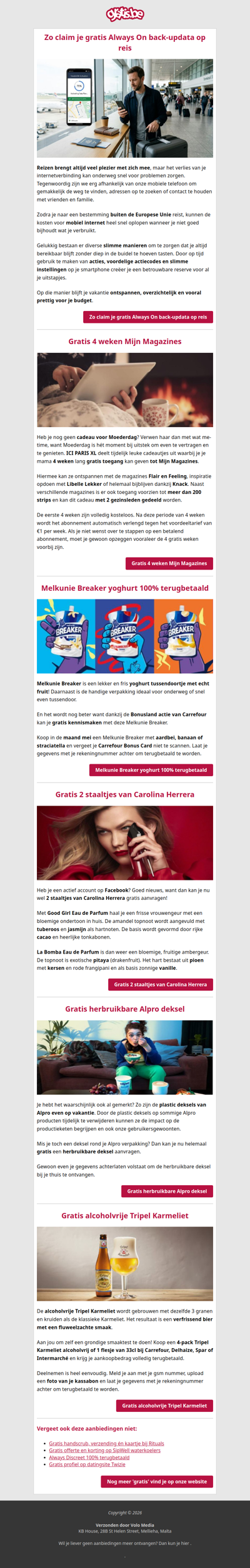 Scoor vandaag gratis Carolina Herrera, Alpro én Tripel Karmeliet