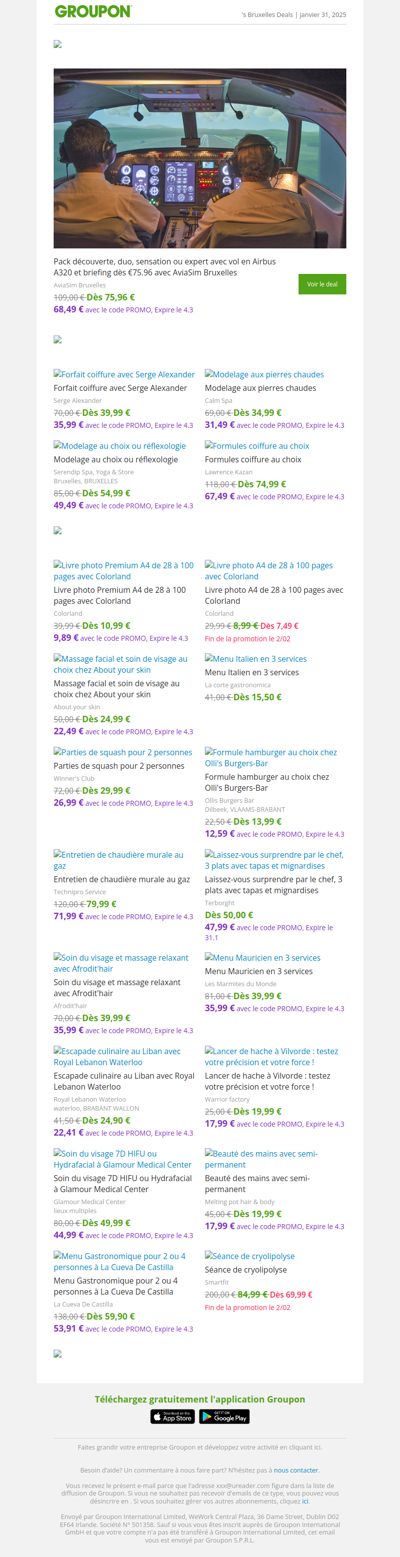 Pack découverte, duo, sensation ou expert avec vol en Airbus A320 et briefing dès €75.96 avec AviaSim Bruxelles / Forfait coiffure avec Serge Alexander