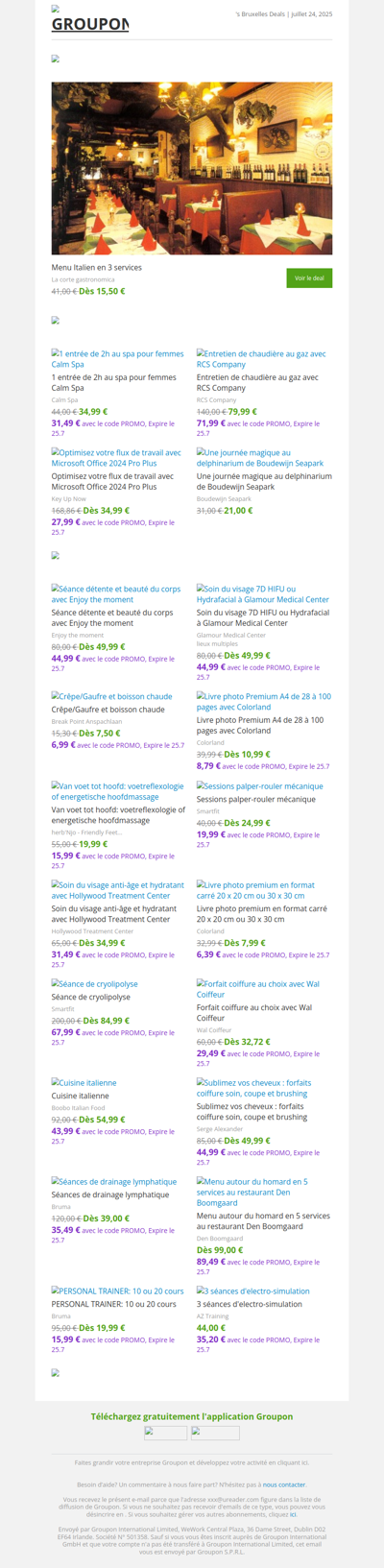 Menu Italien en 3 services / 1 entrée de 2h au spa pour femmes Calm Spa