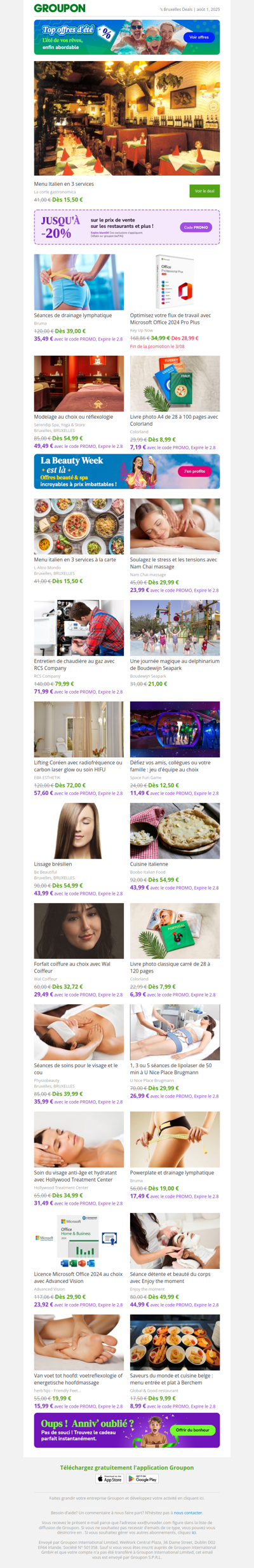 Menu Italien en 3 services