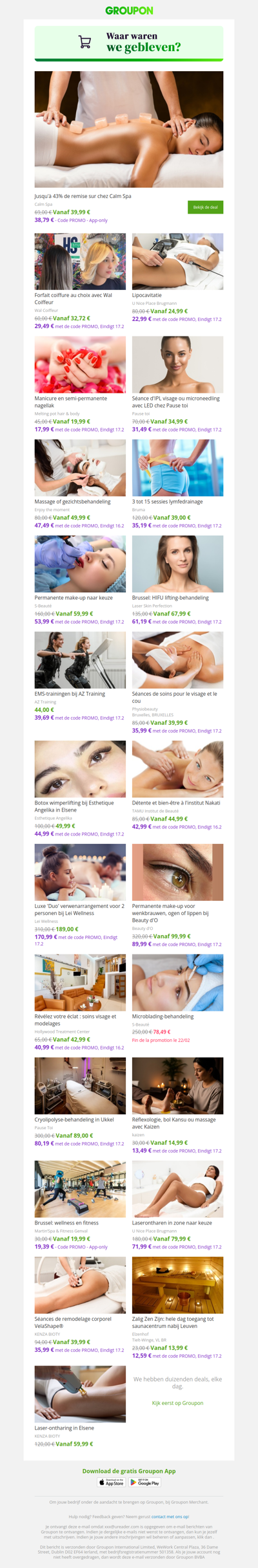 Mis geen enkele aanbieding voor Beauty & Wellnessdiensten! Bekijk ze vandaag nog!