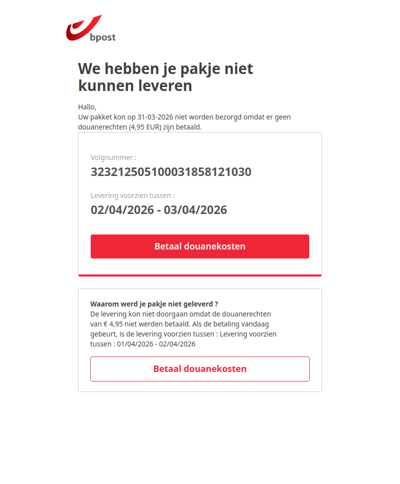 Actie vereist: betaal douanekosten voor je pakje