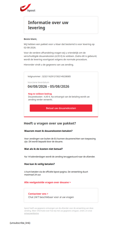 Niet-geleverd pakket – douanerechten verschuldigd (volgnr. 323211629121502149238085)