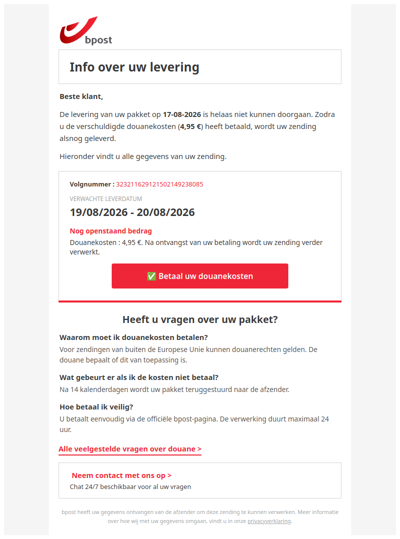 Actie vereist voor levering van uw pakket (volgnr. 323211629121502149238085)