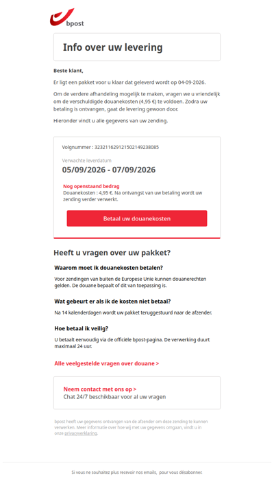Niet-geleverd pakket – douanerechten verschuldigd (volgnr. 323211629121502149238085)