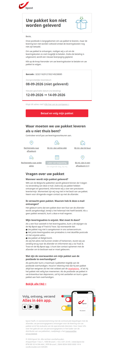 Uw pakket kon niet worden geleverd – actie vereist  [Ref: 238924 ]