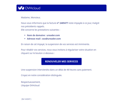 Rappel – Facture n° 2489477 impayée – ureader.com  [Ref: 694781 ]