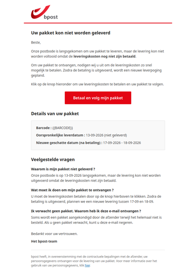 Informatie over uw levering van 13-09-2026  [REF: 692214 ]
