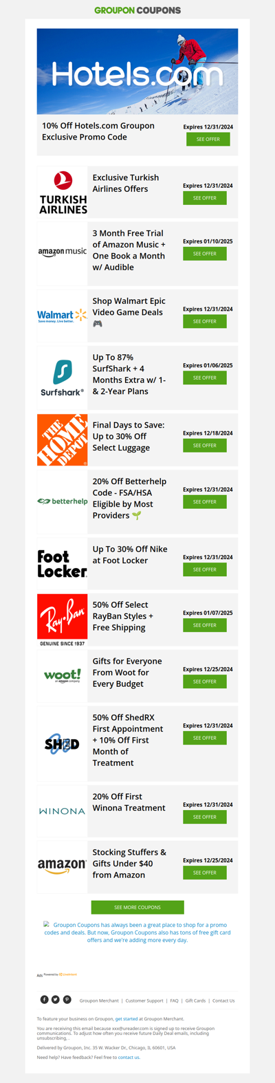 30% Off Home Depot, 50% Off RayBan, 30% Off Nike & More