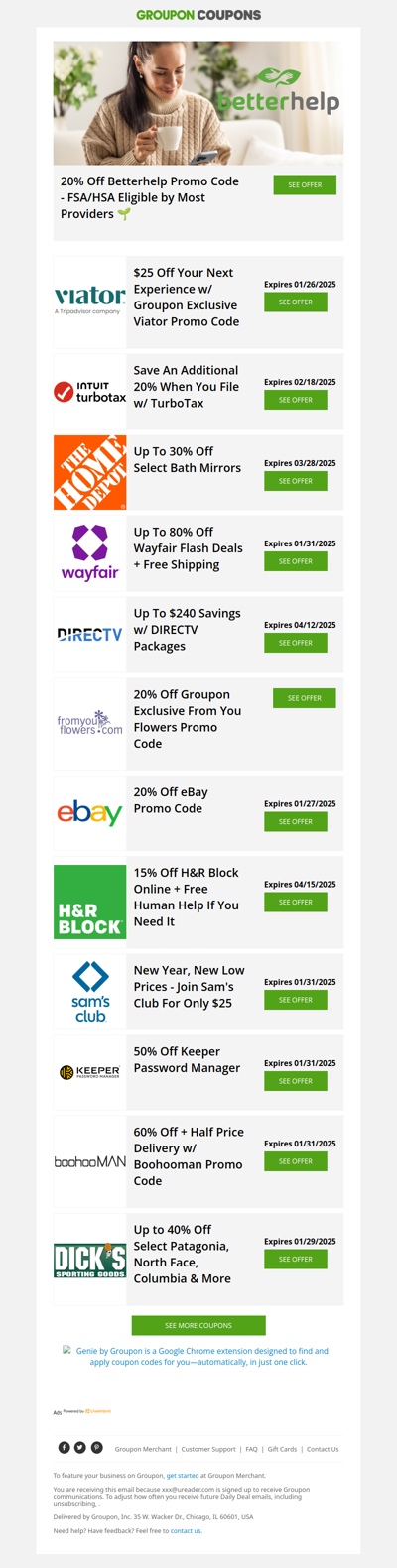 20% Off eBay, 30% Off Home Depot, 40% Off Dick's Sporting Goods & More