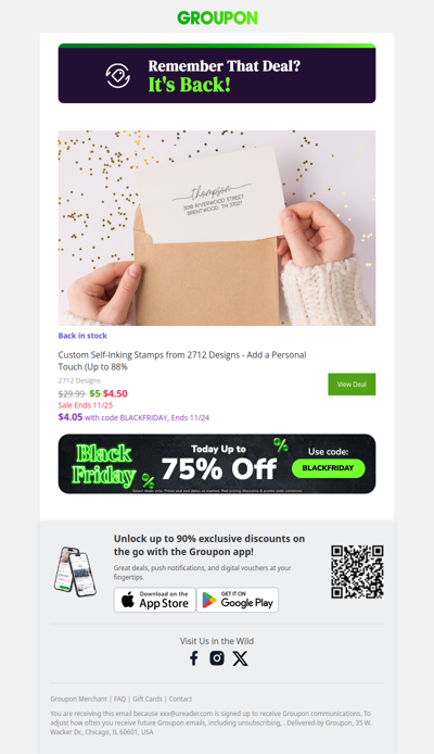 The wait is over! The deal you viewed is back in stock!