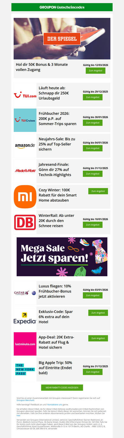 50€ Spiegel-Bonus + Letzte Chance bei TUI 🔅